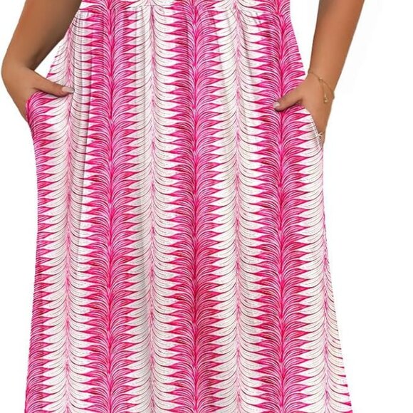 Womens Plus Size Maxi Dresses Summer 2025 Casual Short Sleeve with Pockets Long - Picture 1 of 5